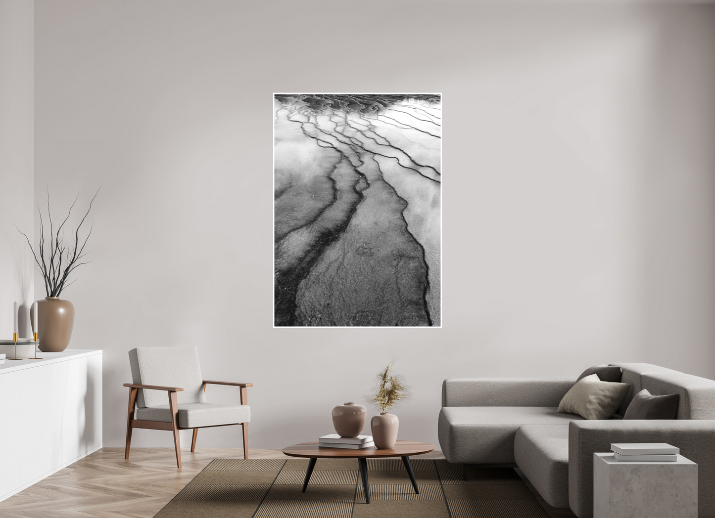 47 x 65.8″, Ilford B&W Photo Print Under Acrylic Glass Yellowstone Hot Springs #2