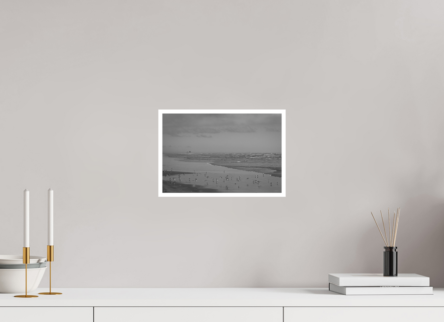 12 x 8″, Ilford B&W Photo Print Under Acrylic Glass Pipers on the Shore #1