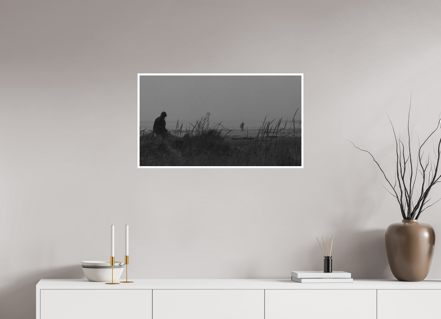 32 x 18″, Ilford B&W Photo Print Under Acrylic Glass Beach Scene