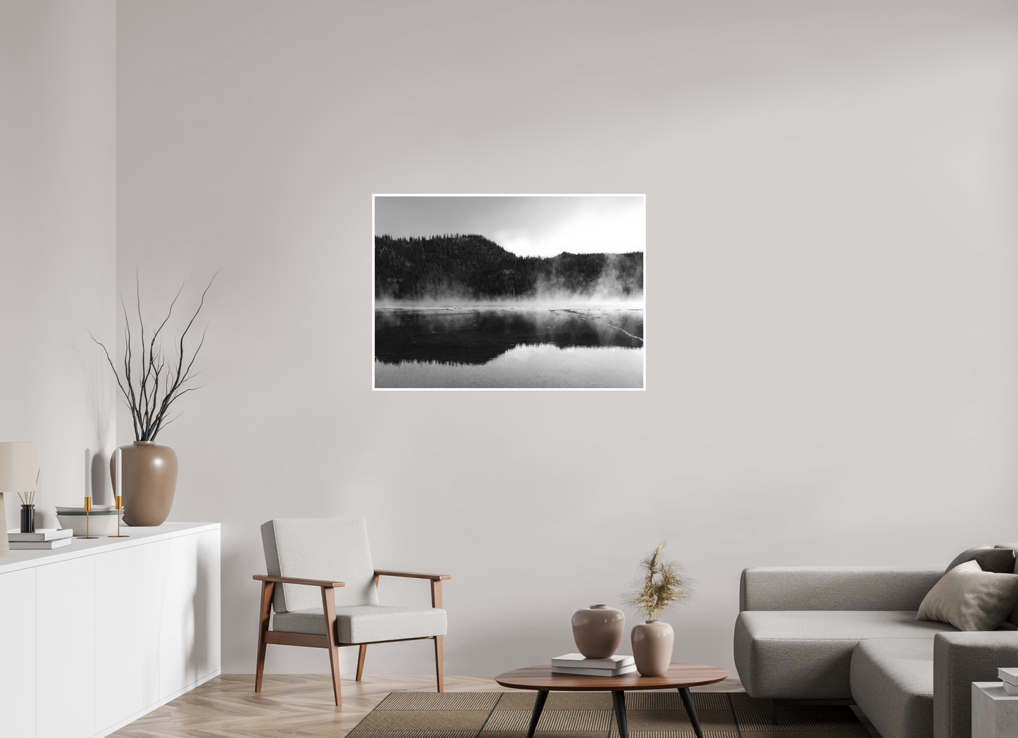 43.4 x 31″, Ilford B&W Photo Print Under Acrylic Glass Yellowstone Hot Springs