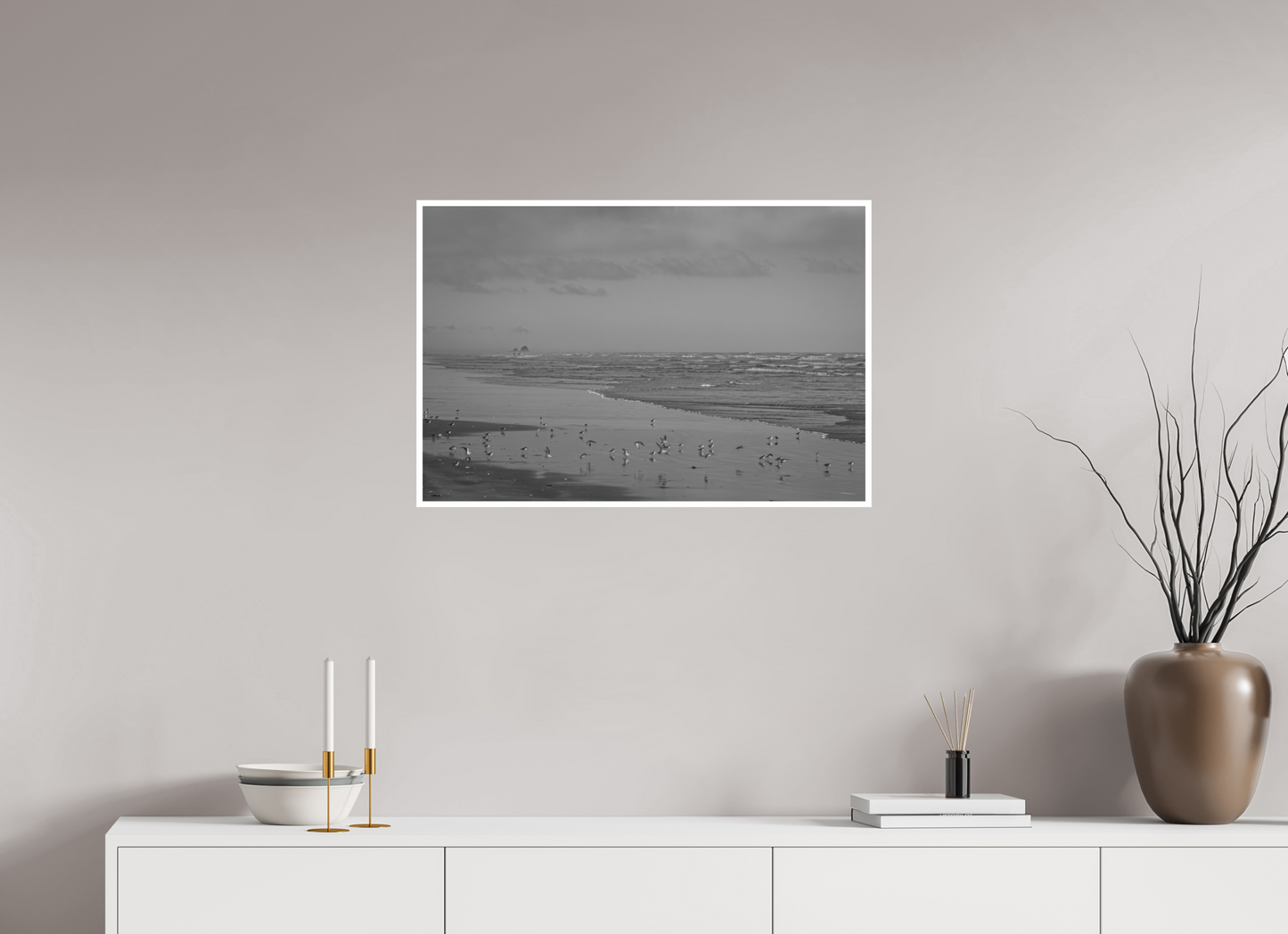 30 x 20″, Ilford B&W Photo Print Under Acrylic Glass Pipers on the Shore #1